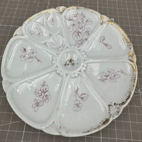 Antique Ceramic Floral Oyster Plate With Gold Trim 9 3/4" READ - Picture 2 of 6